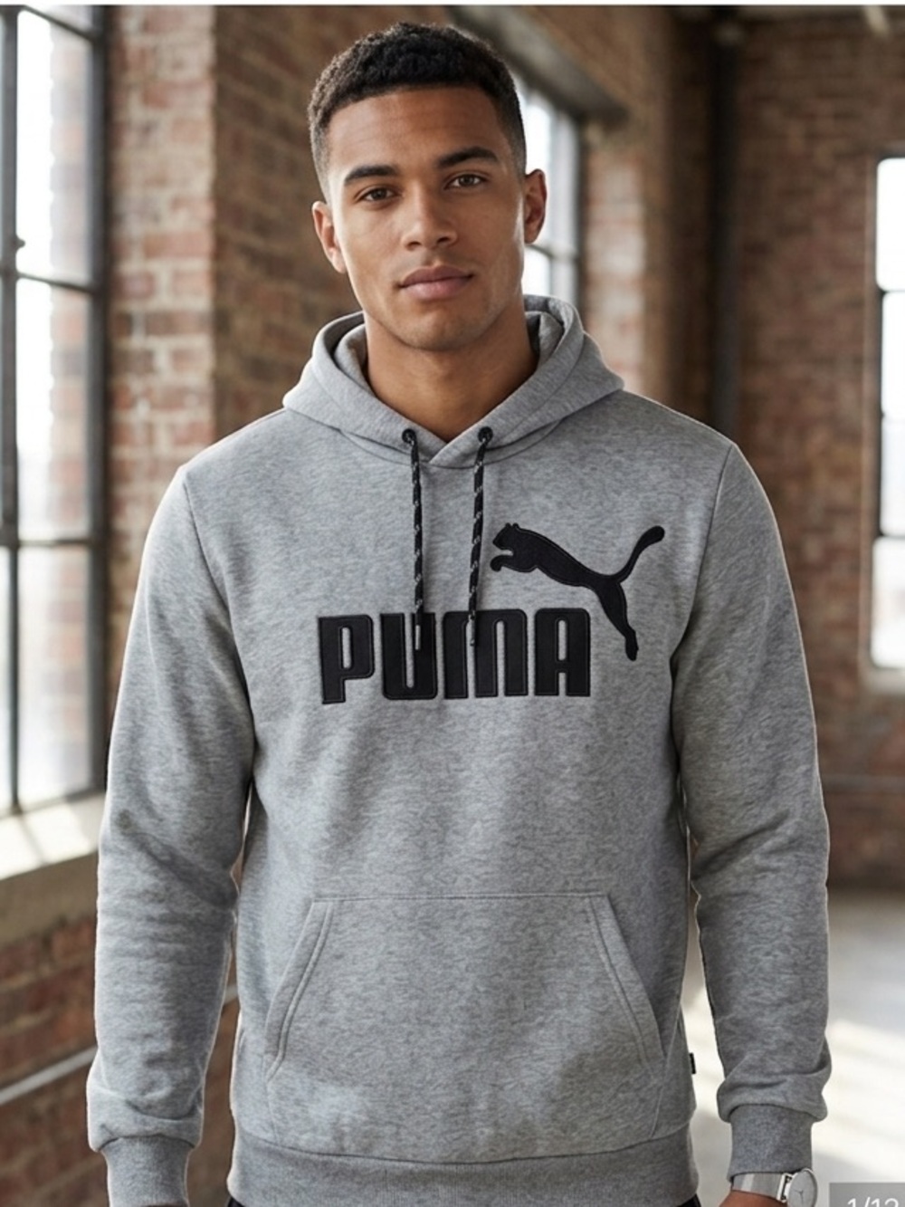 PUMA Men's Gray Hoodie size M embroidered logo